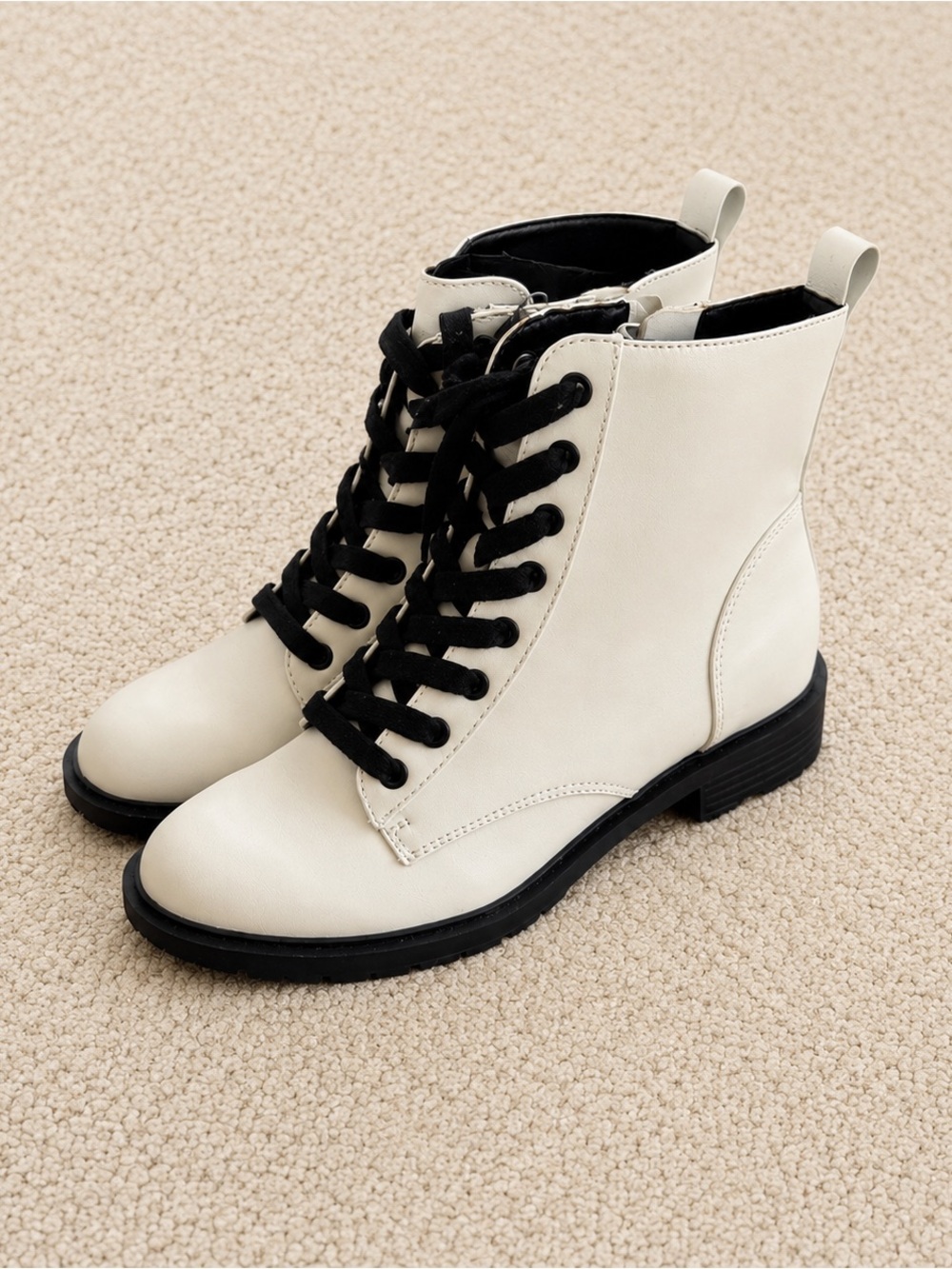 Women’s Lace-Up Combat Boots in White with Black Laces